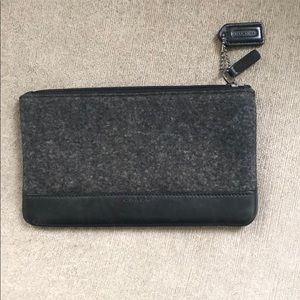 Coach Charcoal grey felt and black leather pouch